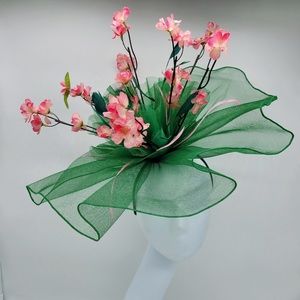 Chic Green and Pink Floral Fascinator